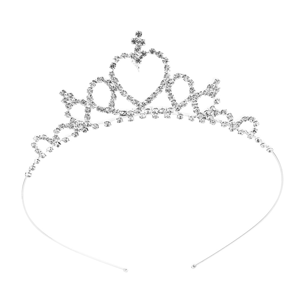 Kids Girls Crystal Wedding Headband Crown Tiara Heart-Shape Silver Hair Band