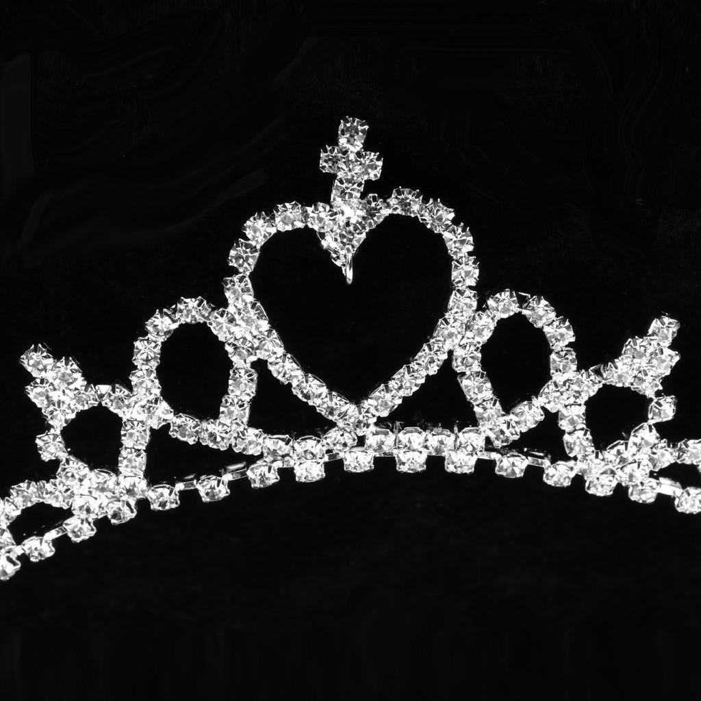 Kids Girls Crystal Wedding Headband Crown Tiara Heart-Shape Silver Hair Band