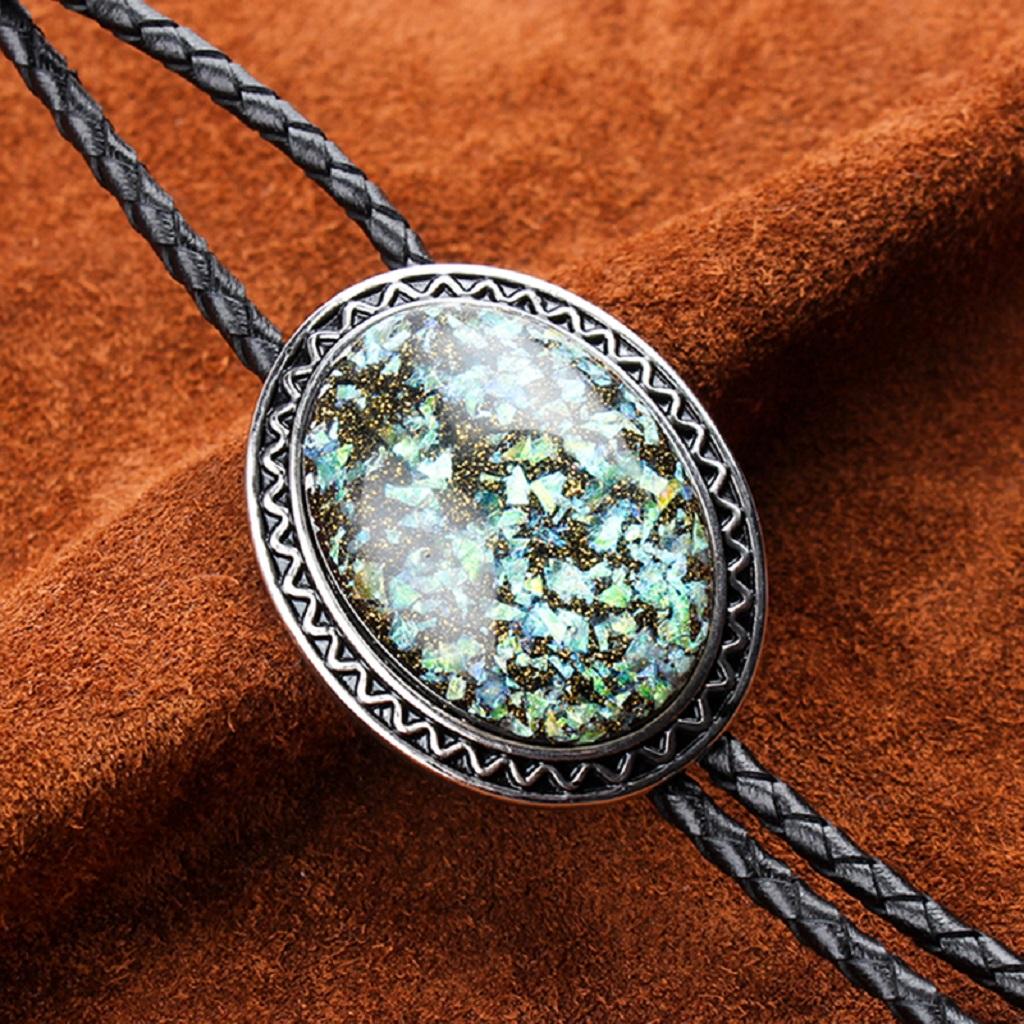 Vintage Men Aztec Western Cowboy Necktie Bolo Tie Green Sky
