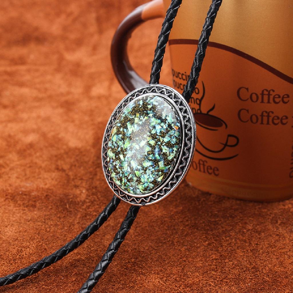 Vintage Men Aztec Western Cowboy Necktie Bolo Tie Green Sky