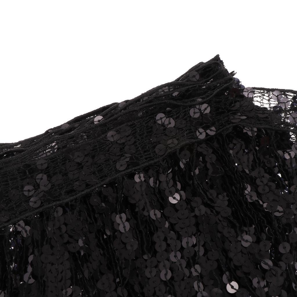 5.9m Sequin Tassel Trim Luxury Fringe Dancing Dress Sewing Material Fabric width 40cm Black