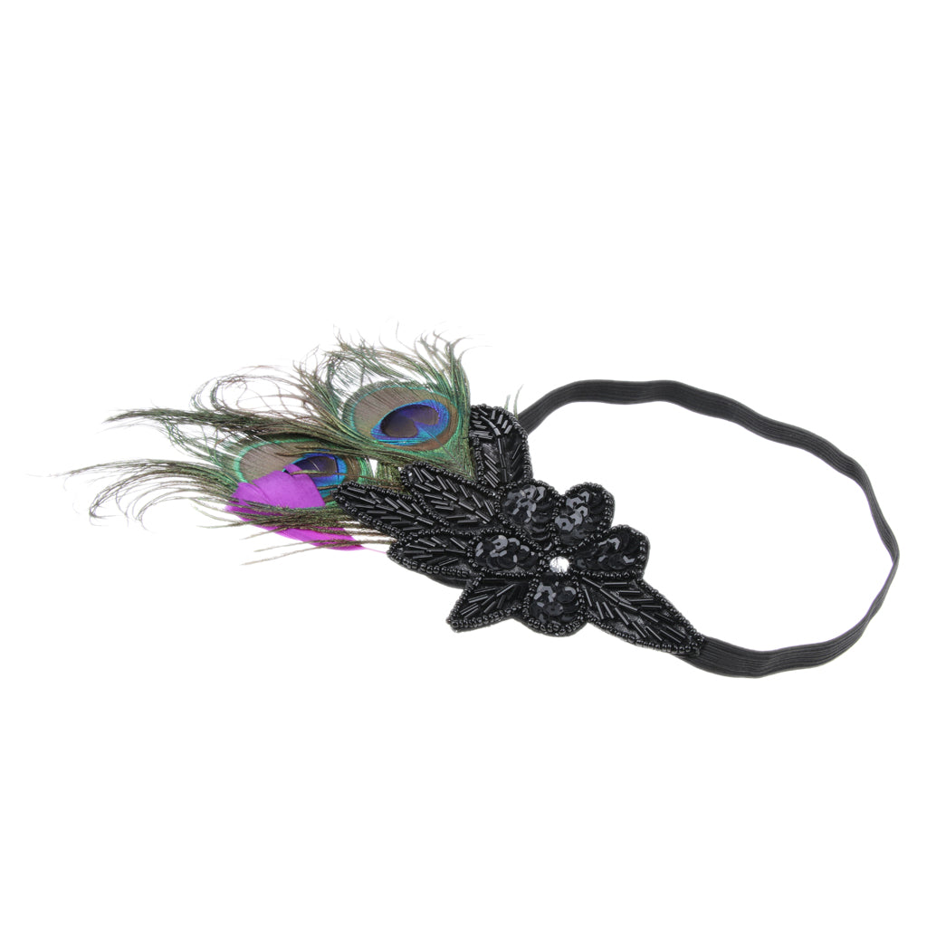 Women Girls Sequins Bridal Wedding 1920s Peacock Feather Headband Fascinator
