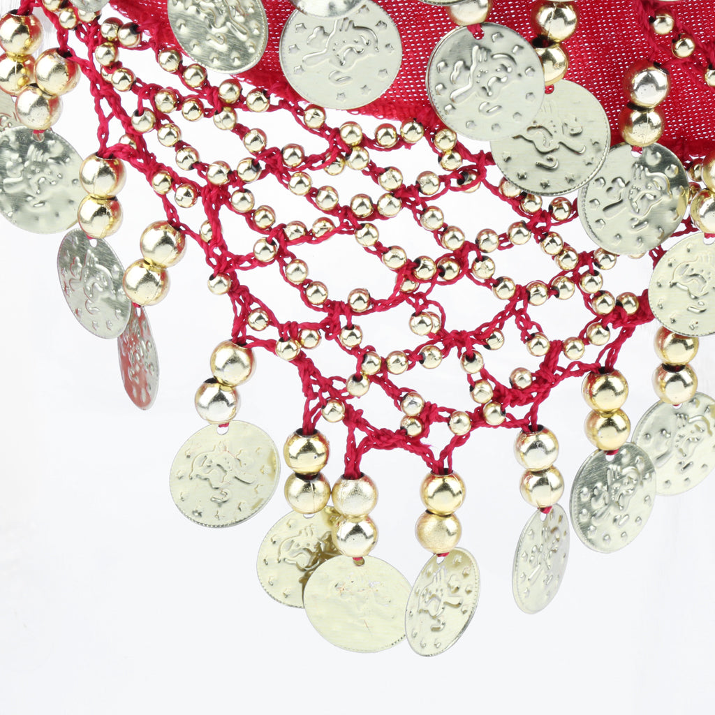 Women's Belly Dance Hip Scarf Hip Skirt Waist Chain With Gold Coins Red