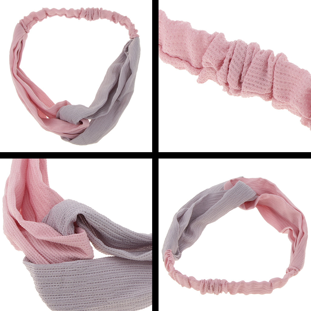 Women's Stretchy Headbands Twist Knot Wraps Turban Headwear Pink-Grey