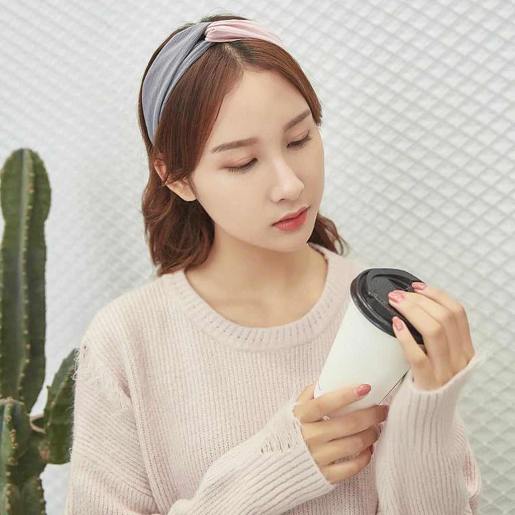 Women's Stretchy Headbands Twist Knot Wraps Turban Headwear Pink-Grey