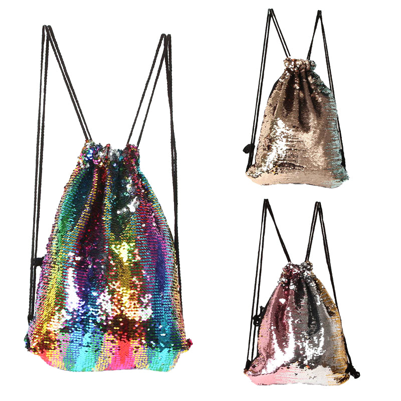 Sequin Drawstring Bag Reversible Sequin Backpack Glittering Shoulder Bag Colorful