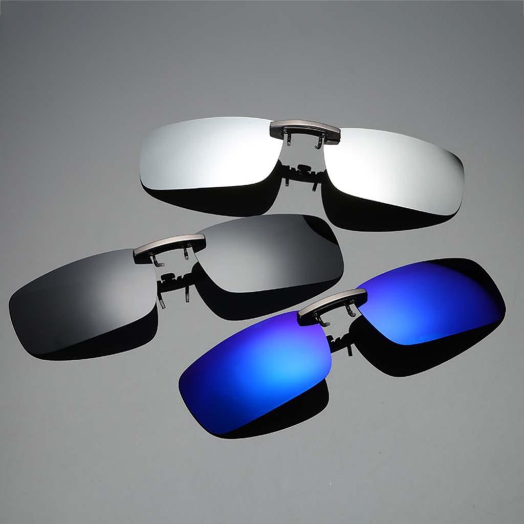 Unisex Polarized Clip On UV400 Driving Rectangle Sunglasses White Sliver
