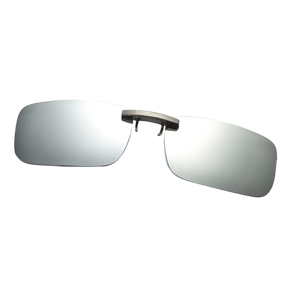 Unisex Polarized Clip On UV400 Driving Rectangle Sunglasses White Sliver