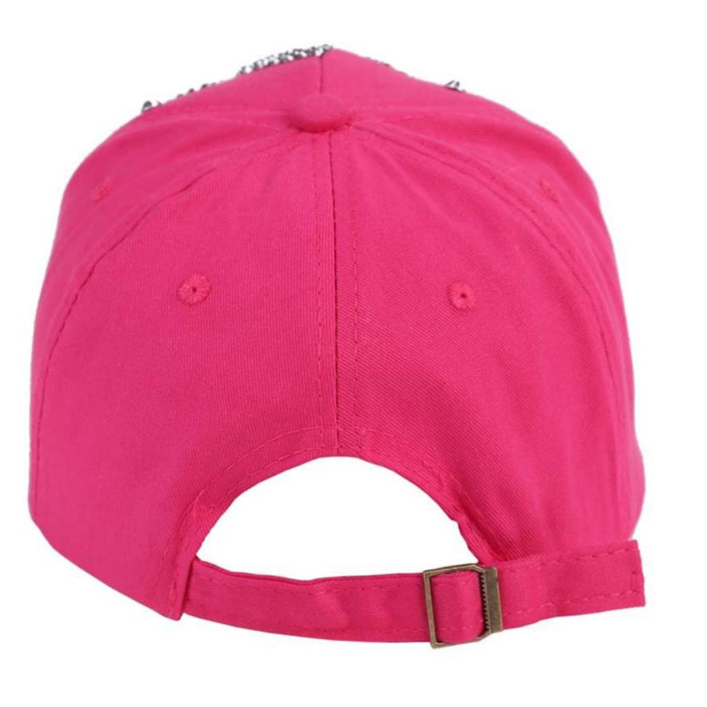 Womens Baseball Cap Crown Rhinestone Snapback Adjustable Sport Sun Hat Rose
