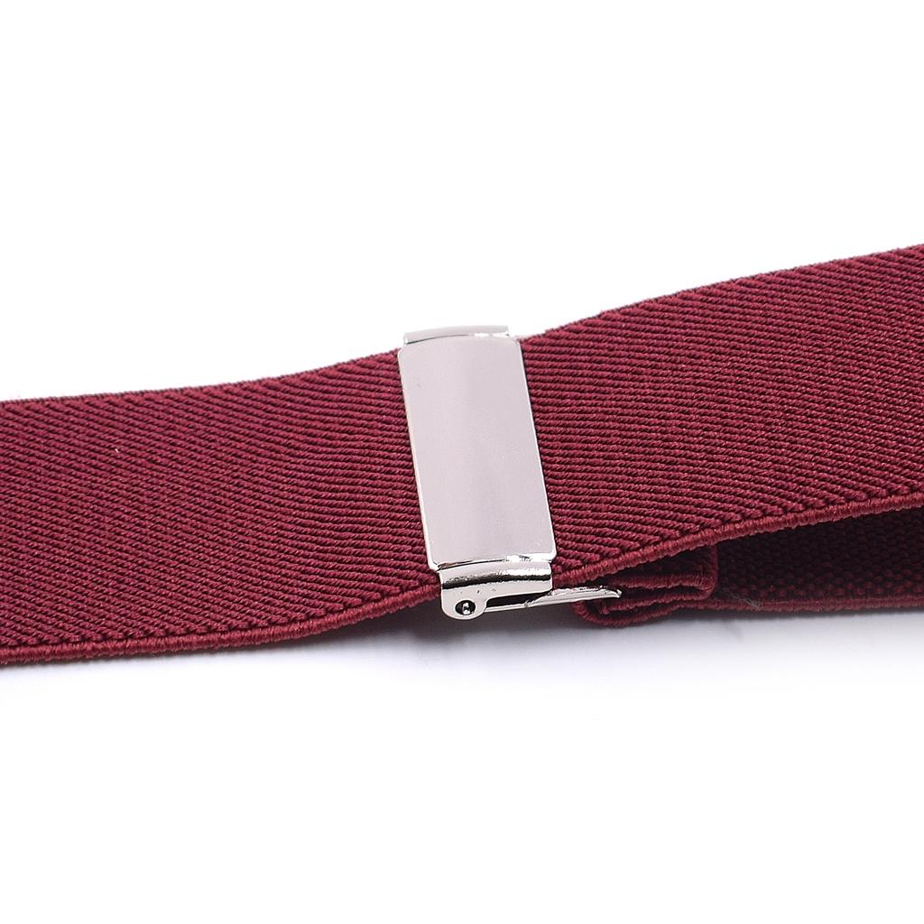Vintage Men's Y Back Suspenders with Strong Clips Leather Joint Red wine
