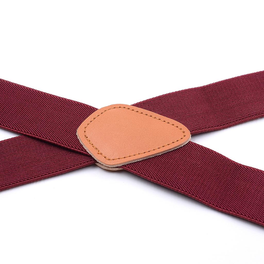 Vintage Men's Y Back Suspenders with Strong Clips Leather Joint Red wine