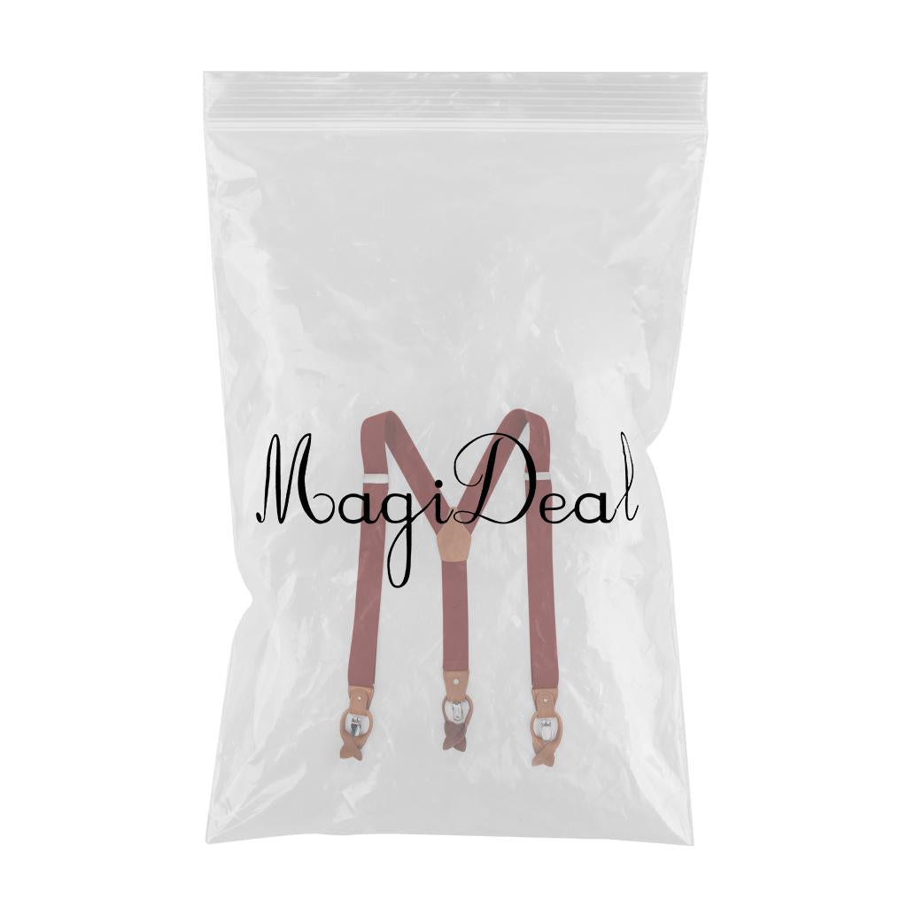 Vintage Men's Y Back Suspenders with Strong Clips Leather Joint Red wine