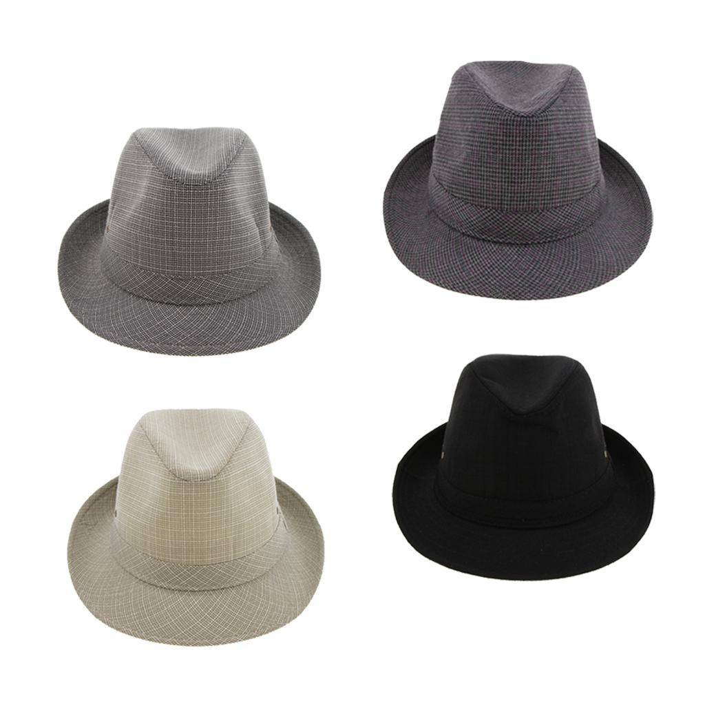 Men Women Vintage Summer Gangster Trilby Linen Fedora Hat 58cm Gray