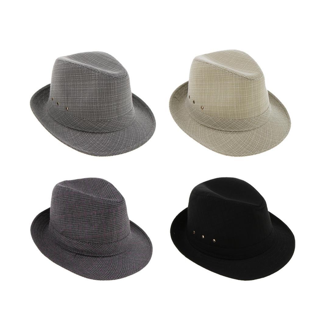 Men Women Vintage Summer Gangster Trilby Linen Fedora Hat 58cm Gray