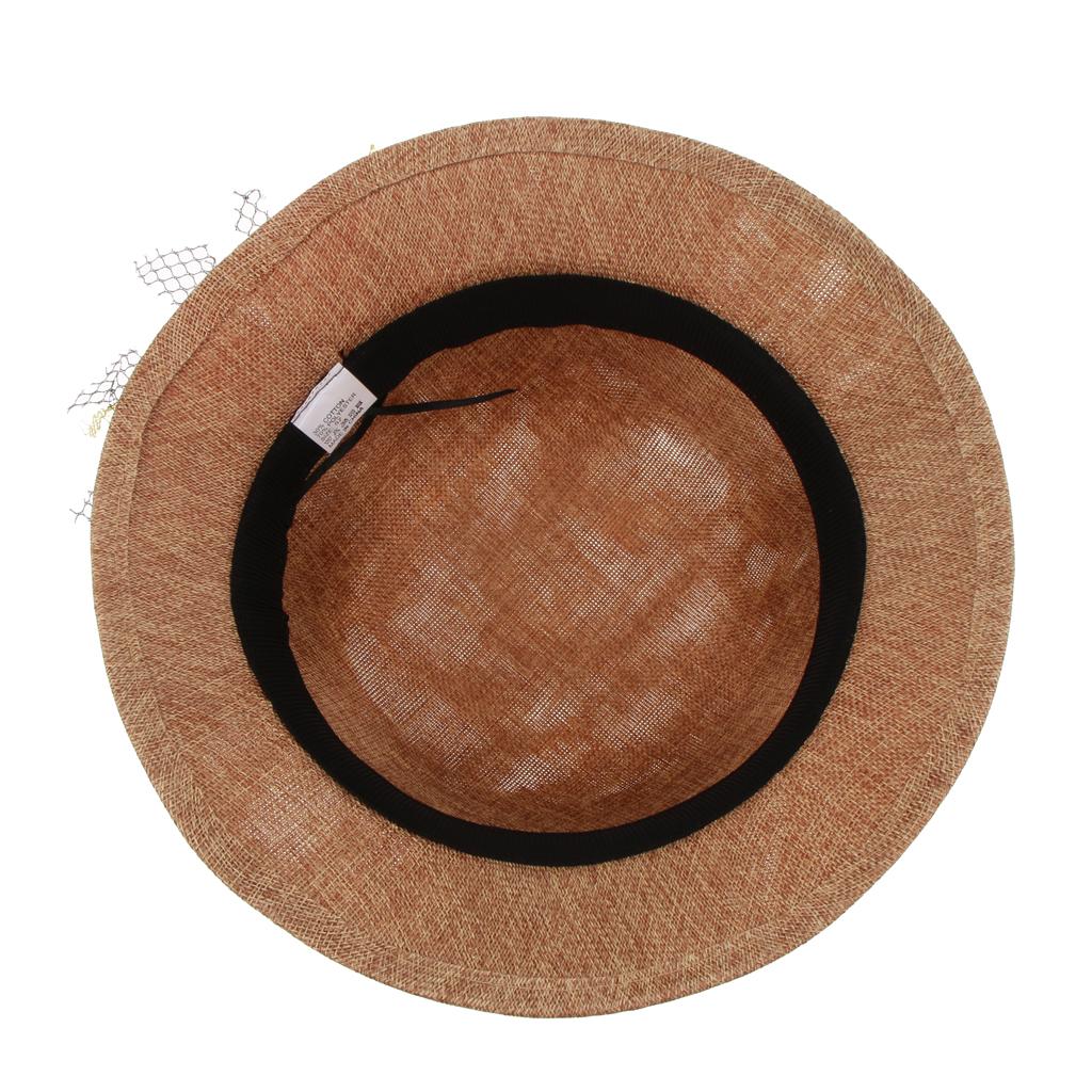 Ladies Flax Fashion Straw Beach Fisherman Sunhat Flower Billycock Cap Khaki