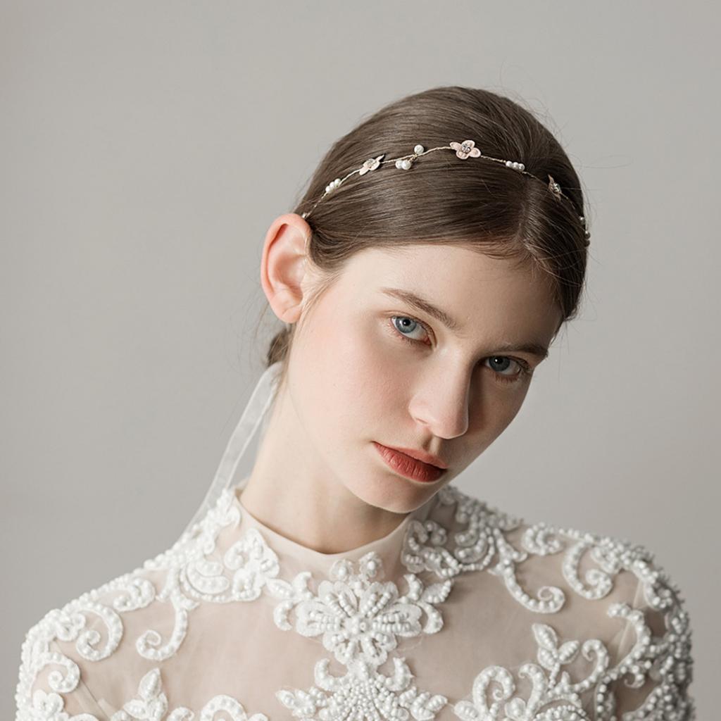 Retro Bridal Hair Band Flower Pearls Wedding Party Goddess Headband Silver
