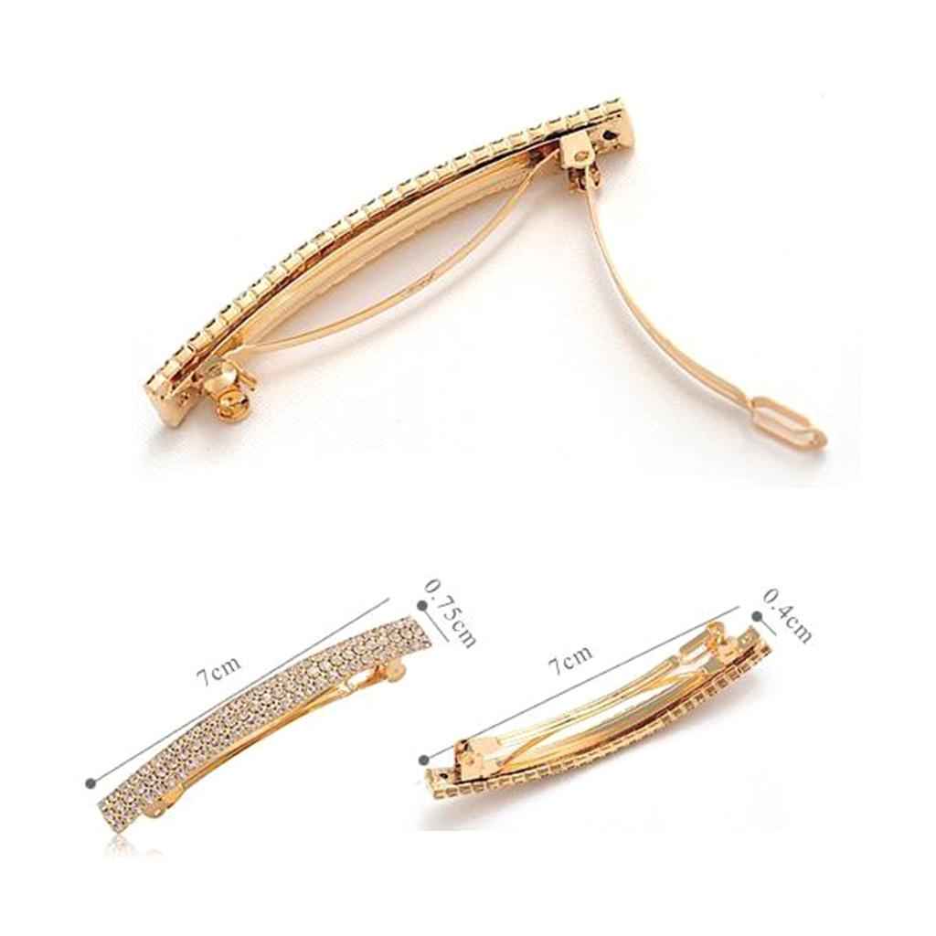 Automatic Rhinestone French Barrette Large Hair Clip Hairpin Hair Accs Gold