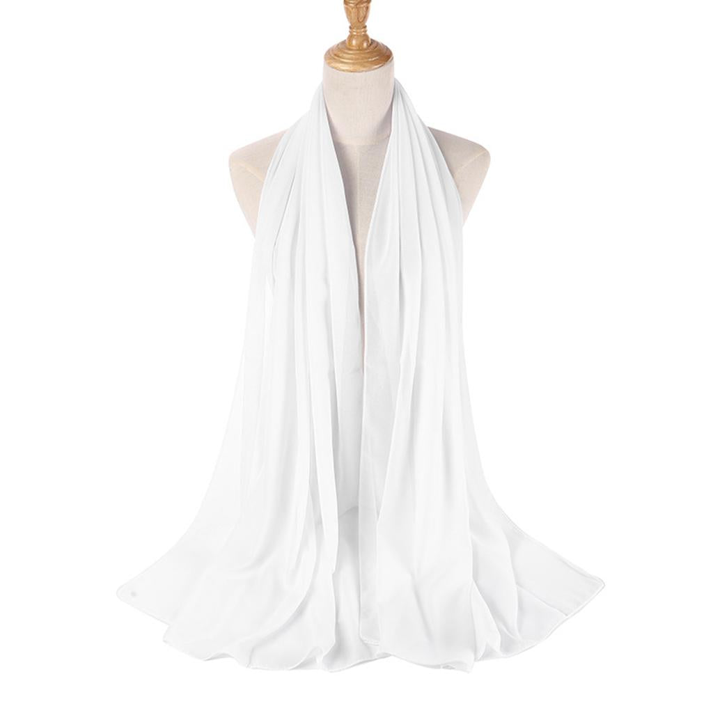 Women Solid Bubble Chiffon Scarf Muslim Hijabs Head Scarf Shawls White