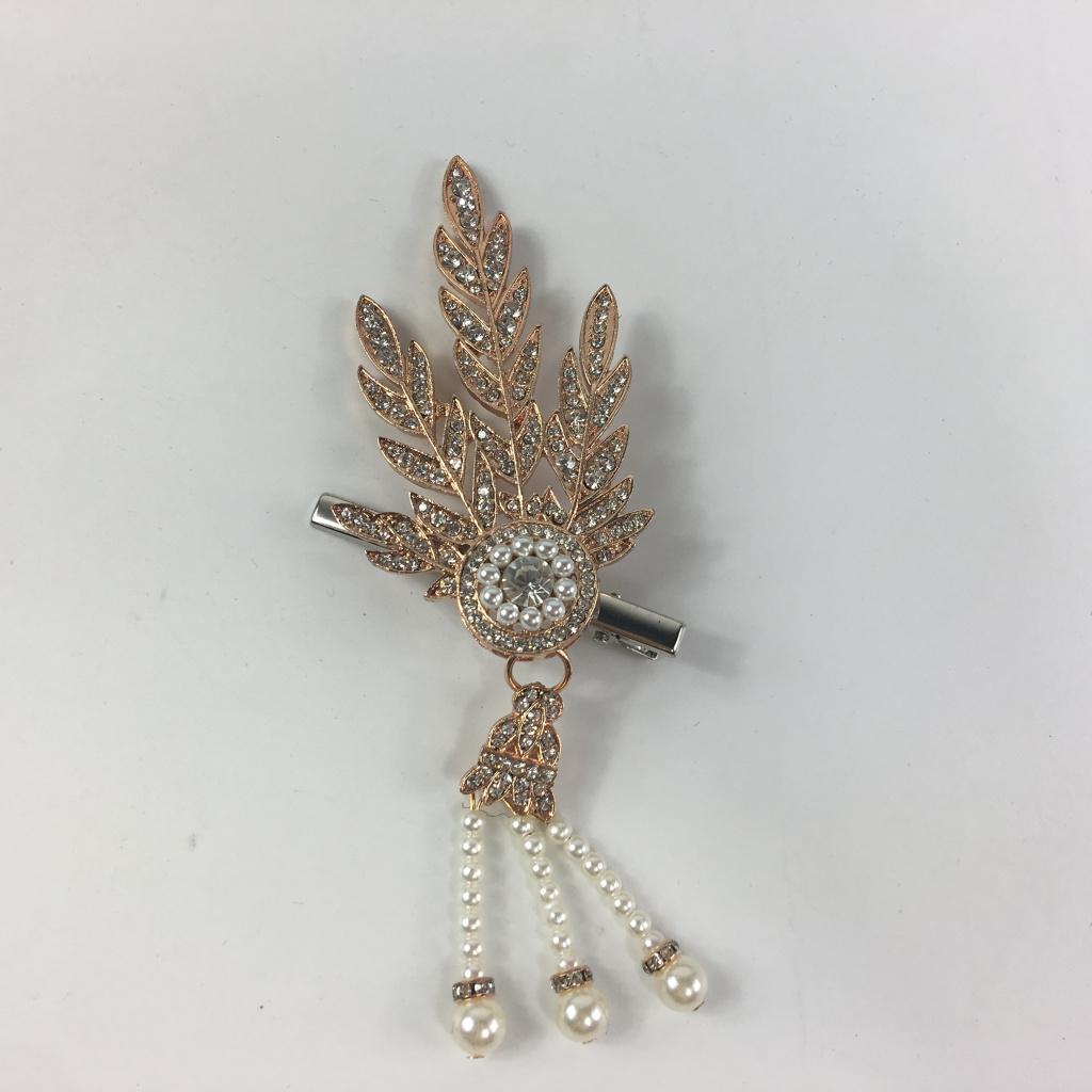 Wedding Bridal Hair Clip Leaf Faux Pearls Rhinestone Hairpiece Party Jewelry