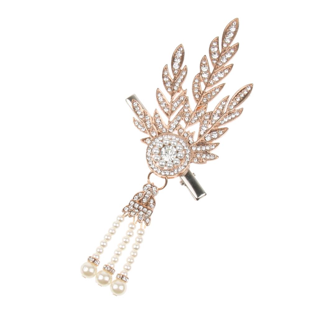 Wedding Bridal Hair Clip Leaf Faux Pearls Rhinestone Hairpiece Party Jewelry