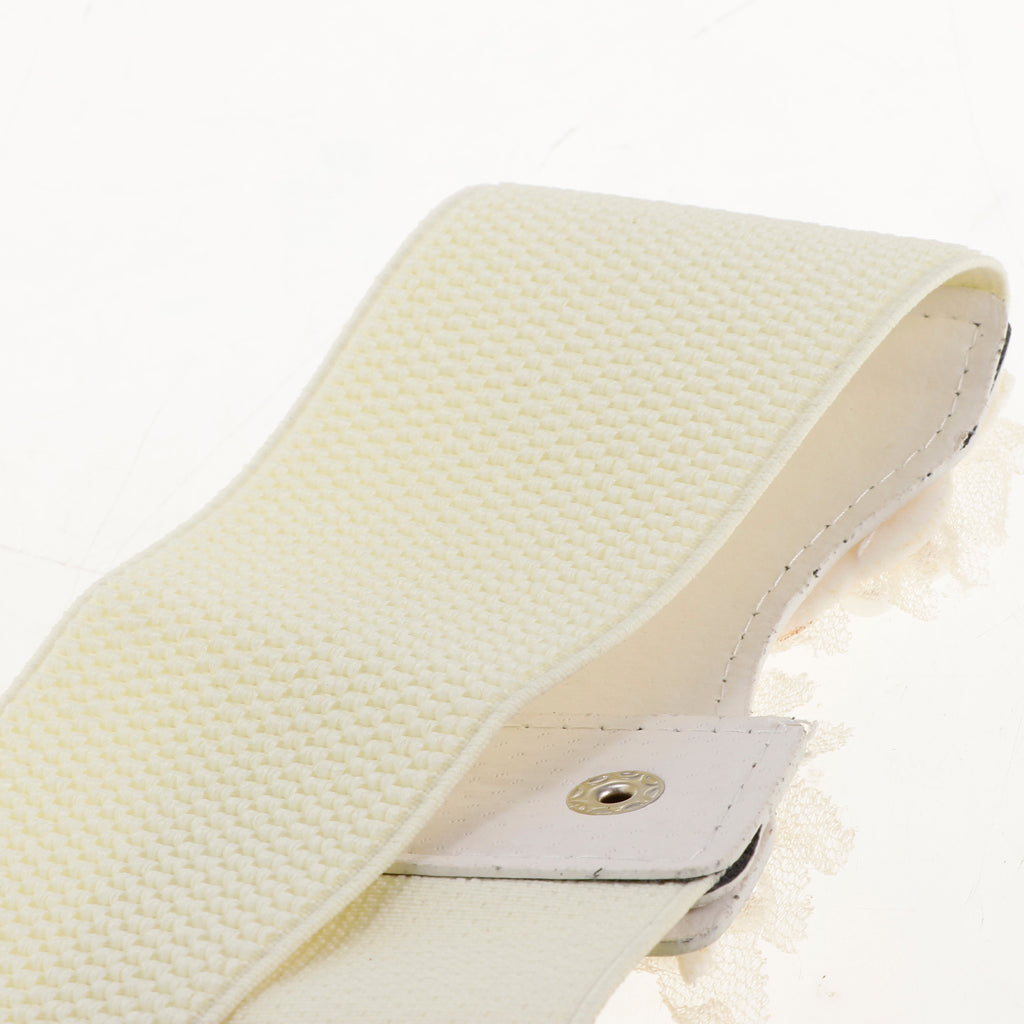 Women Pearl Butterfly Wide Band Retro Dress Waistband Cinch Waist Belt White