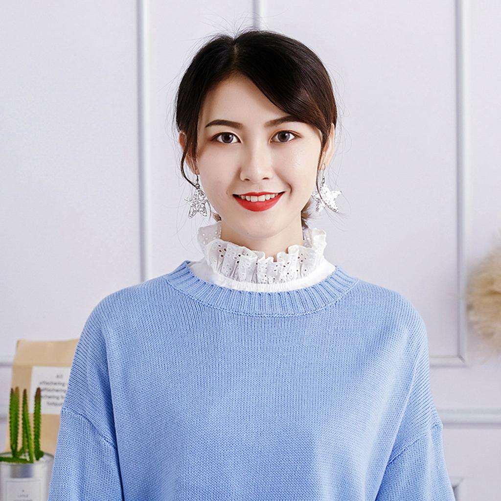 Women False Collar Fake Half Shirt Blouse Detachable Bib White hollow flower