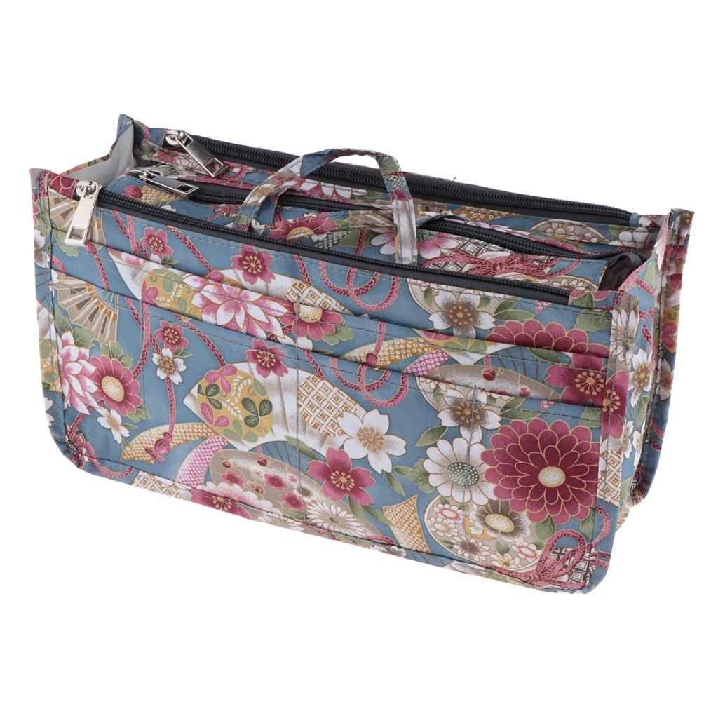 Lady Printed Purse Handbag Tote Insert Organizer 13 Pockets With Handles 03