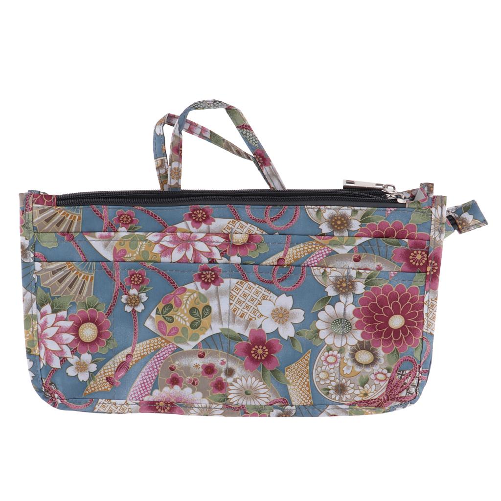 Lady Printed Purse Handbag Tote Insert Organizer 13 Pockets With Handles 03