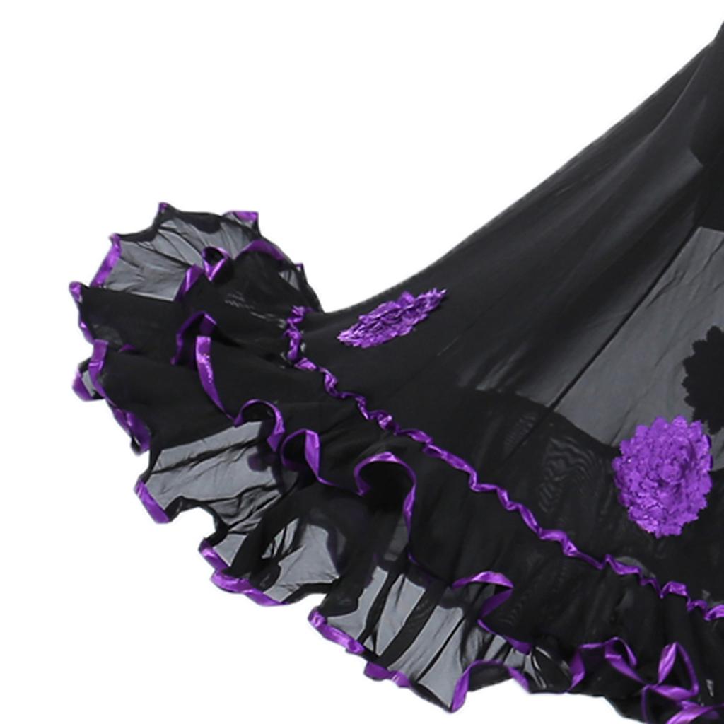 Flamenco Ballroom Dance Skirt Flower Full Swing Latin Skirt Waltz Costumes Purple