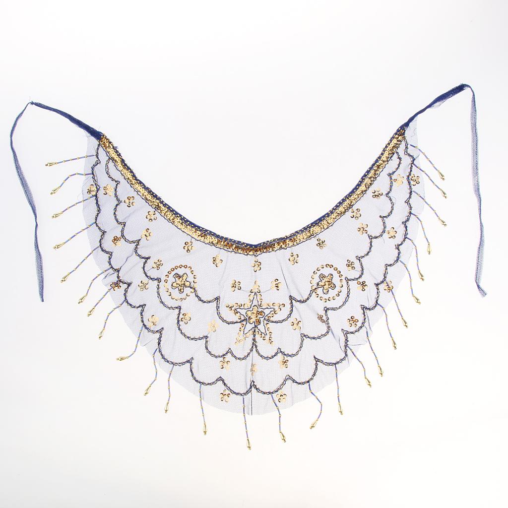 Lady Belly Dance Beaded Sequins Face Veil Halloween Costume Accessory Blue