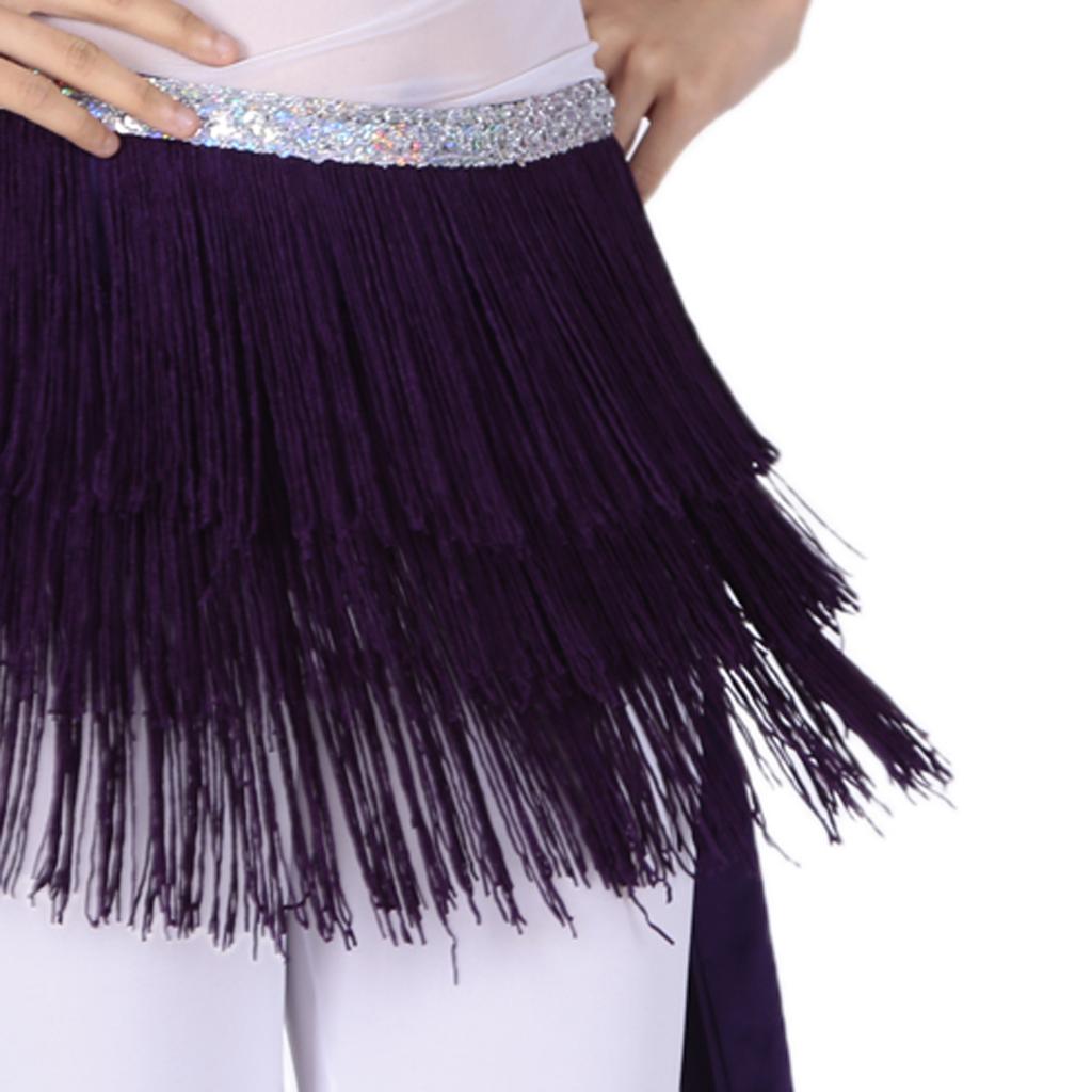 Women's Tassels Belly Dance Hip Scarf Hip Skirt Waist Chain Triangle Belt Purple