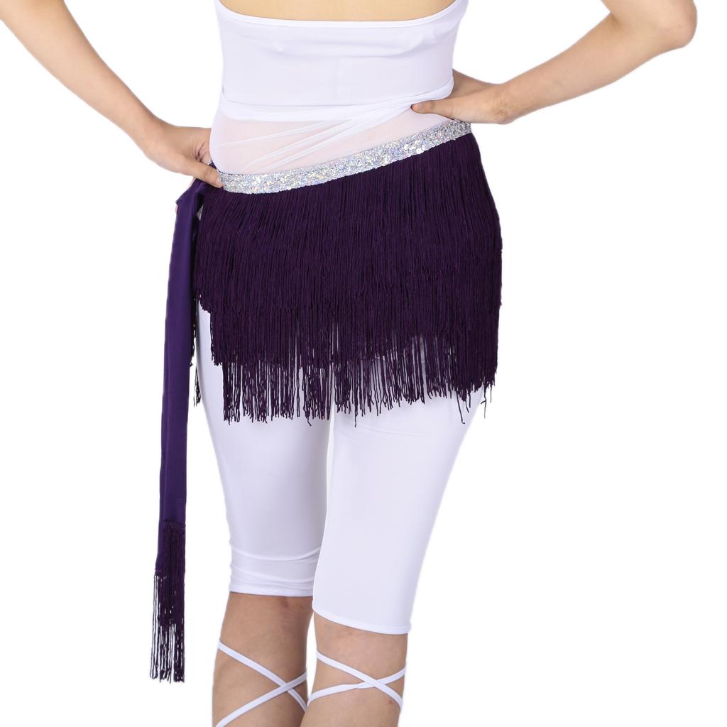 Women's Tassels Belly Dance Hip Scarf Hip Skirt Waist Chain Triangle Belt Purple