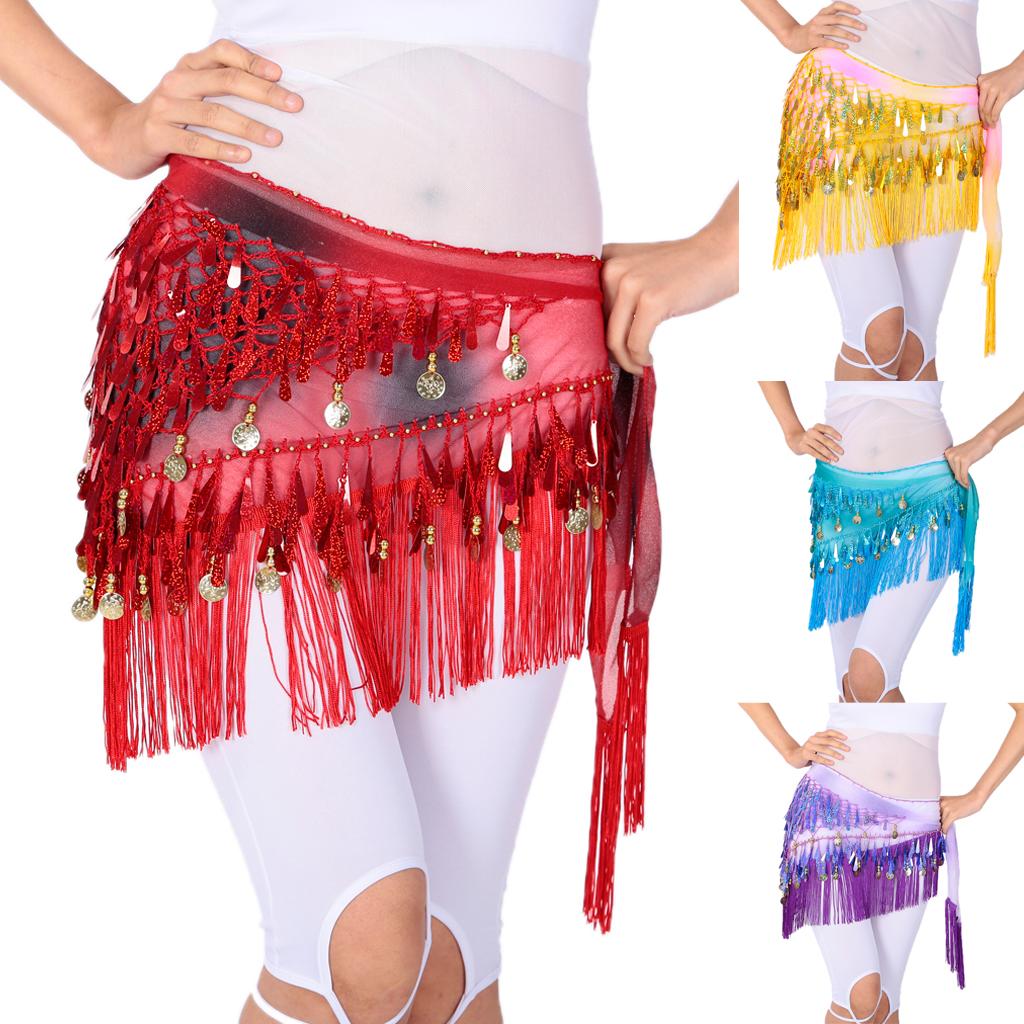 Belly Dance Tassel Triangle Shawl Belt Chain Costume Hip Scarf Sequin Yellow