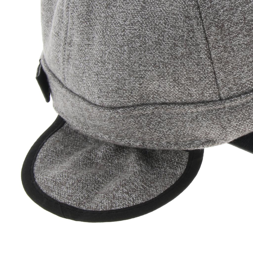 Men's Winter Warm Woolen Peaked Baseball Cap Hat with Earmuffs Metal Buckle Light Gray