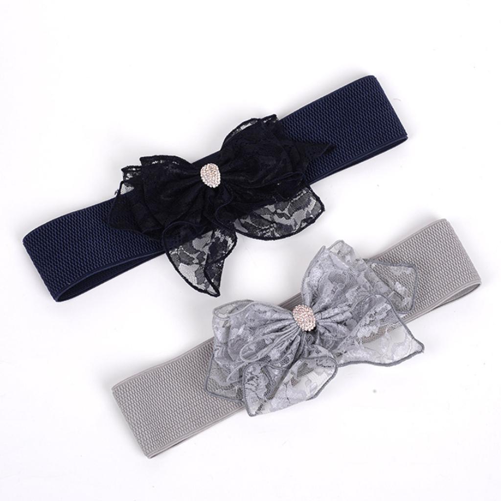 Women Fashion Elastic Wide Bowknot Stretch Buckle Waistband Waist Belt Black