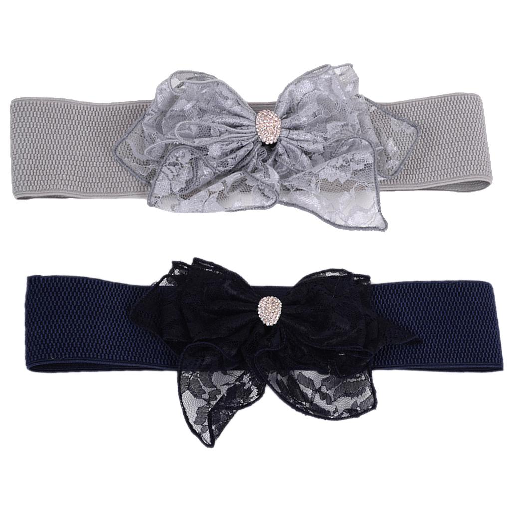 Women Fashion Elastic Wide Bowknot Stretch Buckle Waistband Waist Belt Black