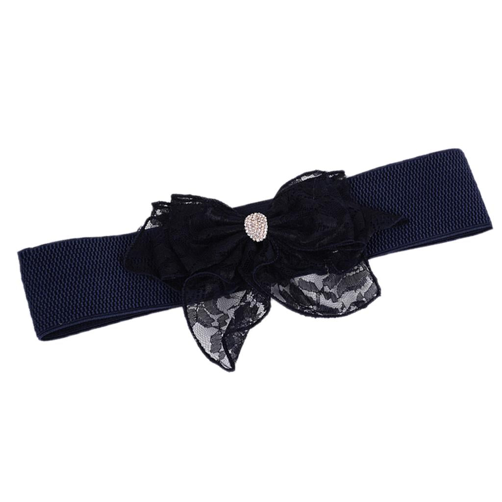 Women Fashion Elastic Wide Bowknot Stretch Buckle Waistband Waist Belt Black