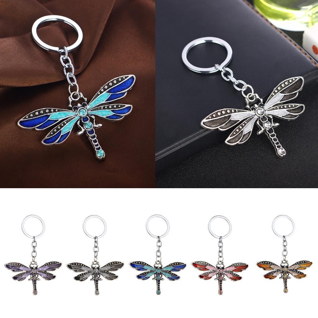 Crystal Butterfly Key Chain Rhinestone Pendant Key Ring for Purse Red