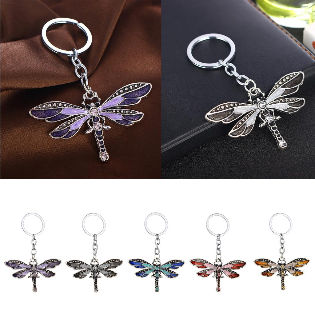 Crystal Butterfly Key Chain Rhinestone Pendant Key Ring for Purse Red