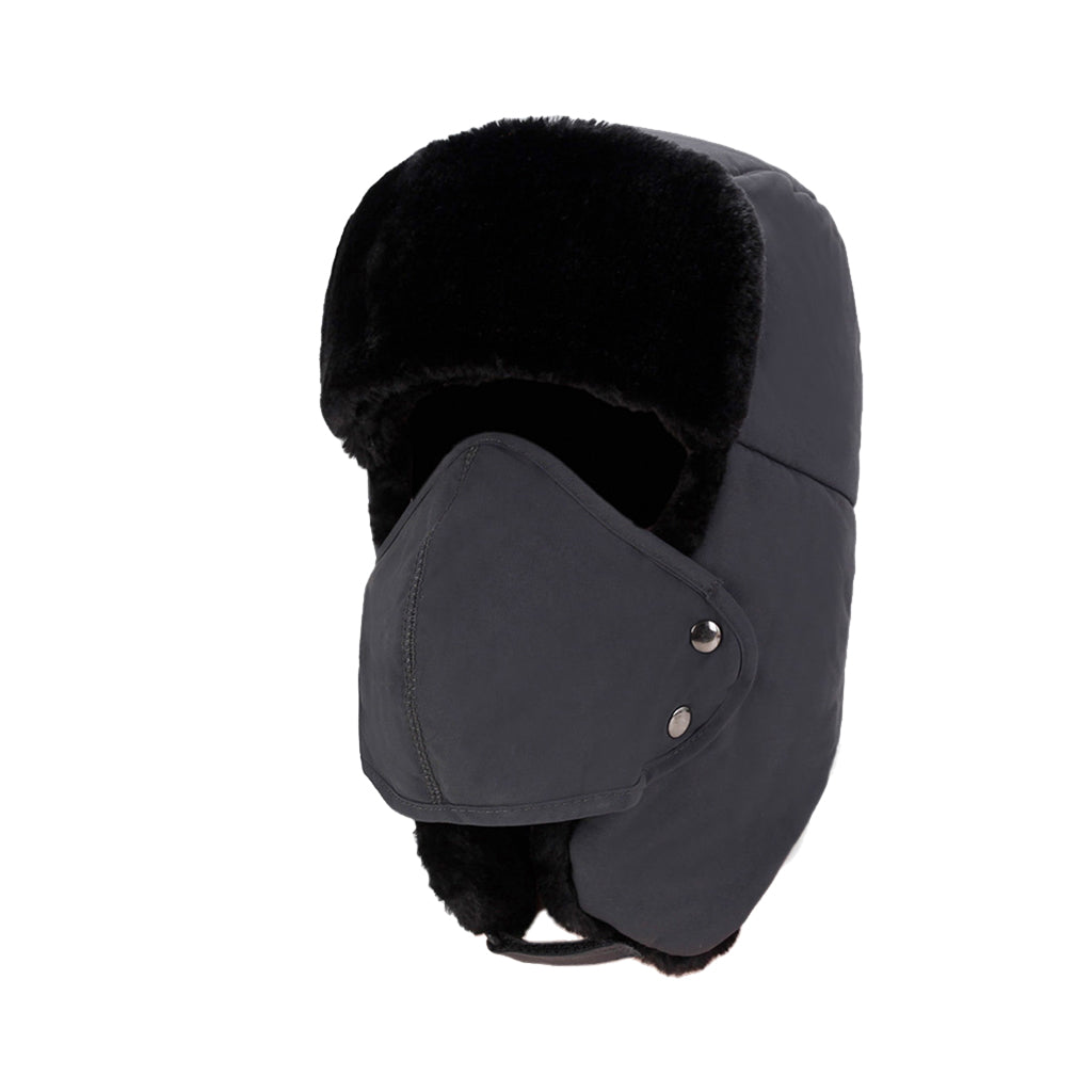 Winter Fur Trapper Hat Windproof Ear Flaps Detachable Mask Snow Hat Gray