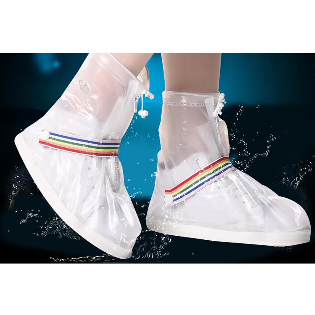 Reusable Waterproof Rain Shoes Covers Elastic Zipper Overshoes M 26.5cm White