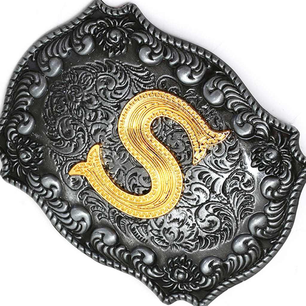 Western Cowboy Golden Initial Letter A-Z Metal Belt Buckle Men's Accessory S