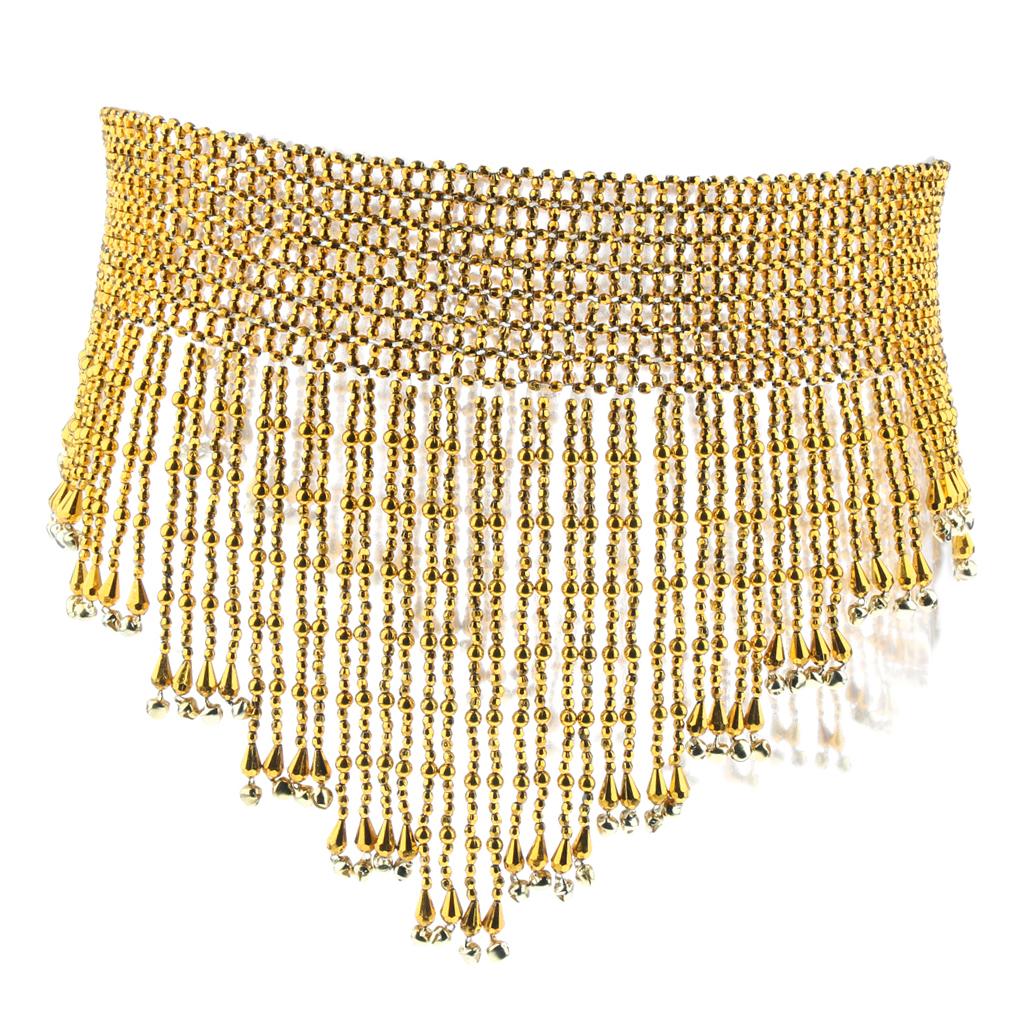 Glitter Beads Tassels Belly Chain for Ladies Women Dance with Bells Gold