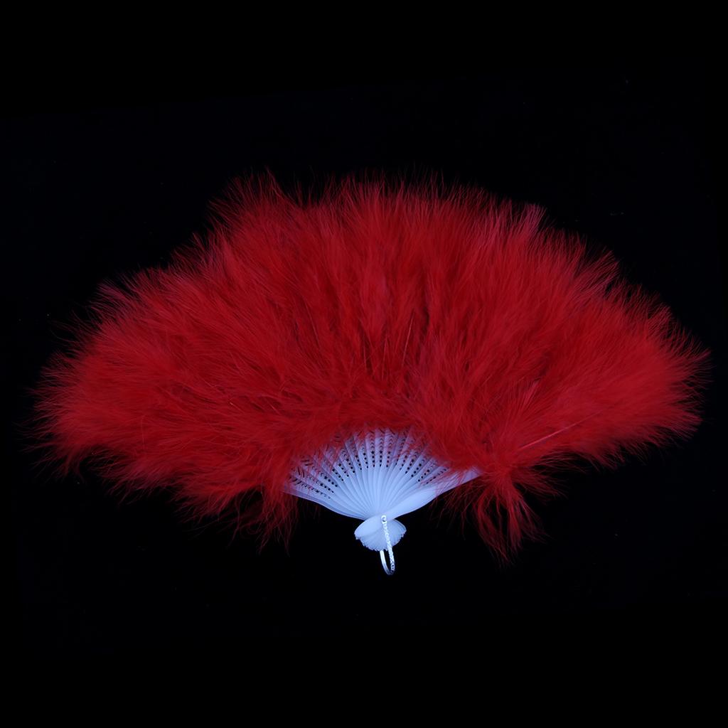 Roaring 20s Vintage Folding Handheld Marabou Feather Fan Flapper Accessories Red