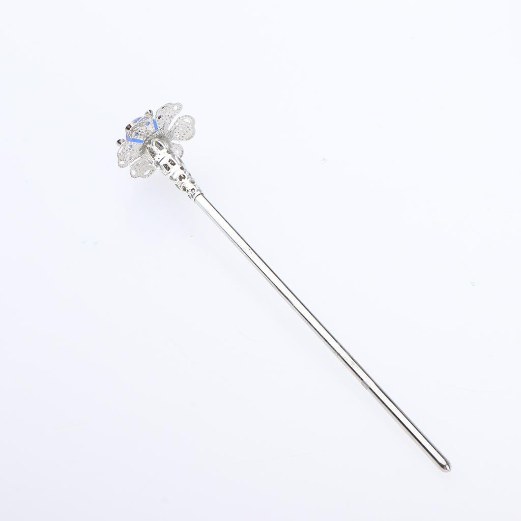 Retro Chinese Petunia Flower Hair Stick Wedding Bridal Chignon Pin Blue