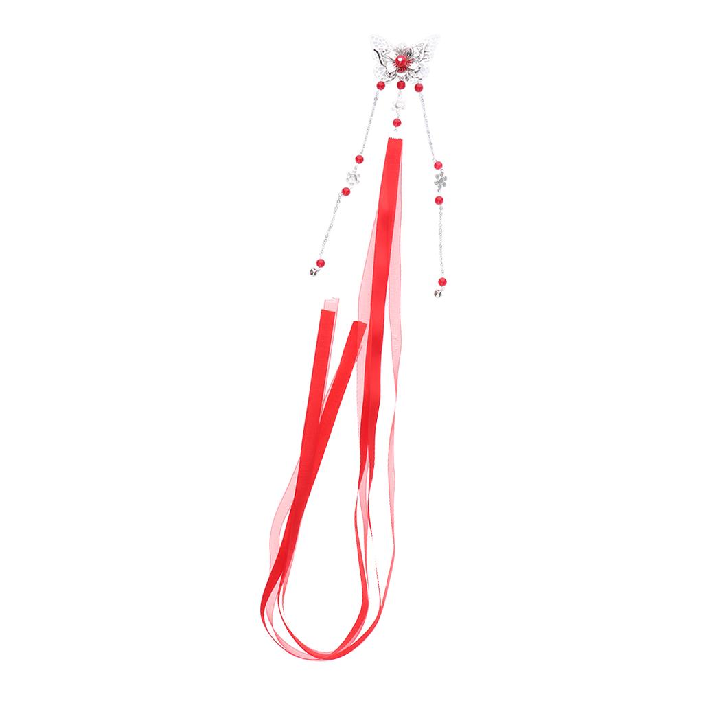 Vintage fringed streamers Chinese Hair Clip Headdress Solitary Fang Red