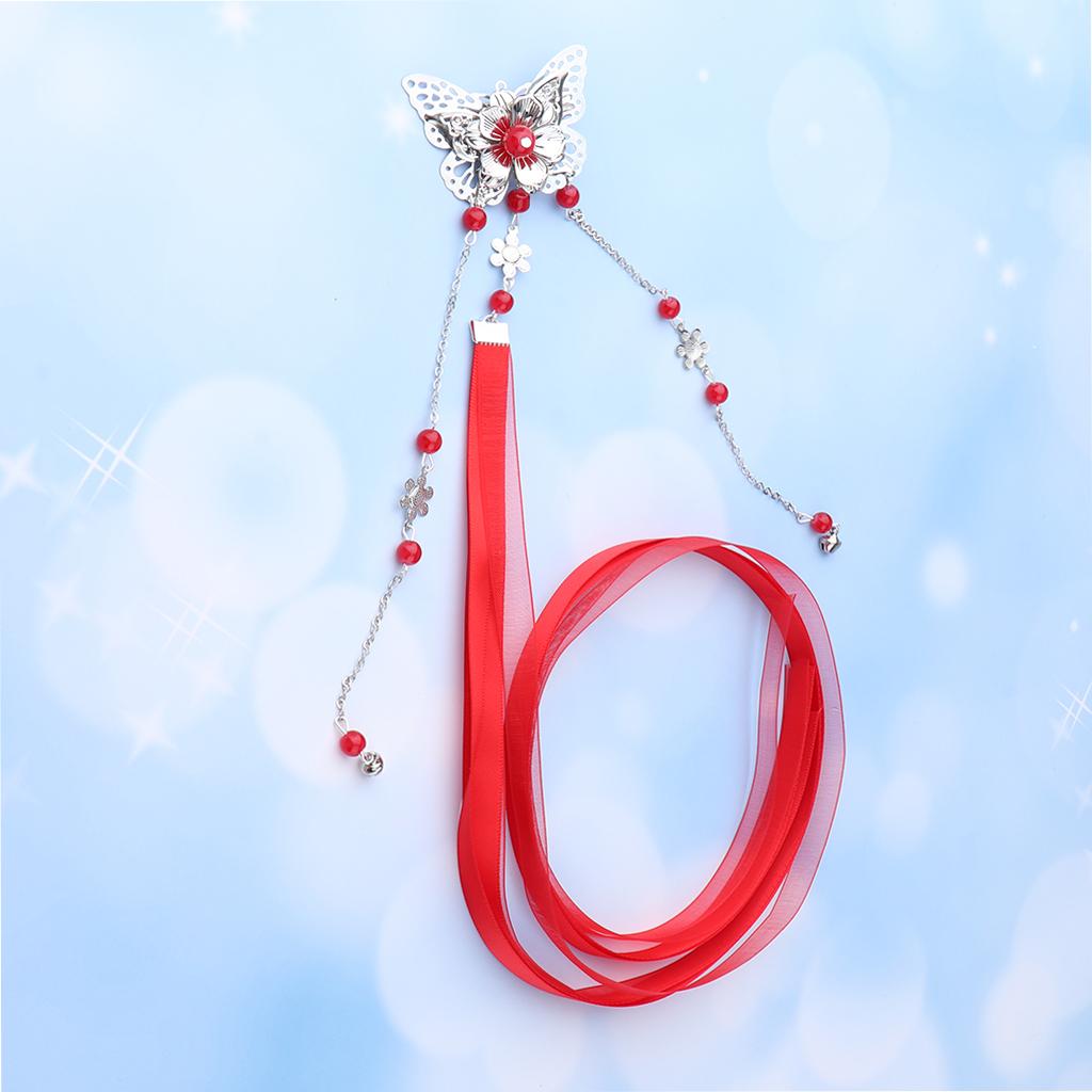 Vintage fringed streamers Chinese Hair Clip Headdress Solitary Fang Red