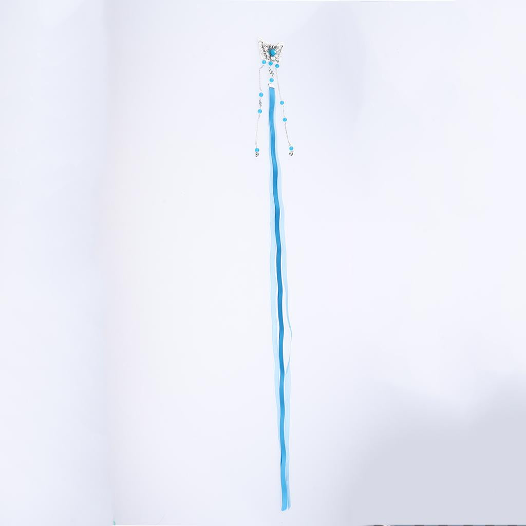 Vintage fringed streamers Chinese Hair Clip Headdress Solitary Fang Blue