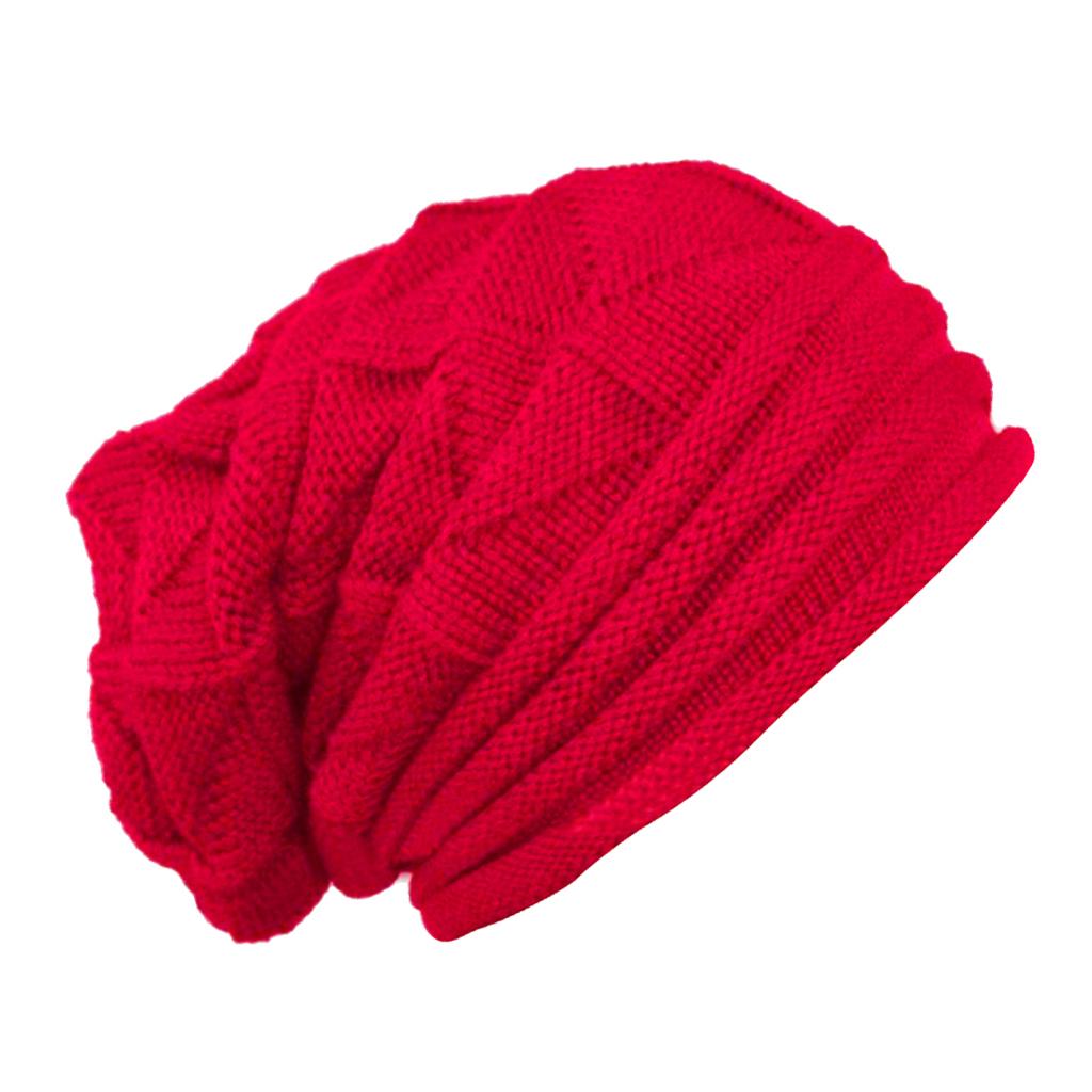 Unisex Winter Knitting Wool Warm Beanie Hat Stretch Cuffed Skull Ski Cap Red