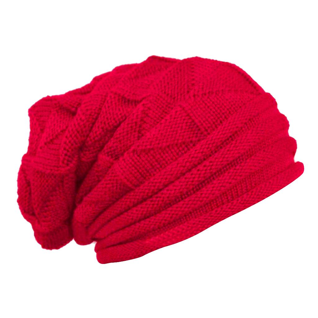 Unisex Winter Knitting Wool Warm Beanie Hat Stretch Cuffed Skull Ski Cap Red